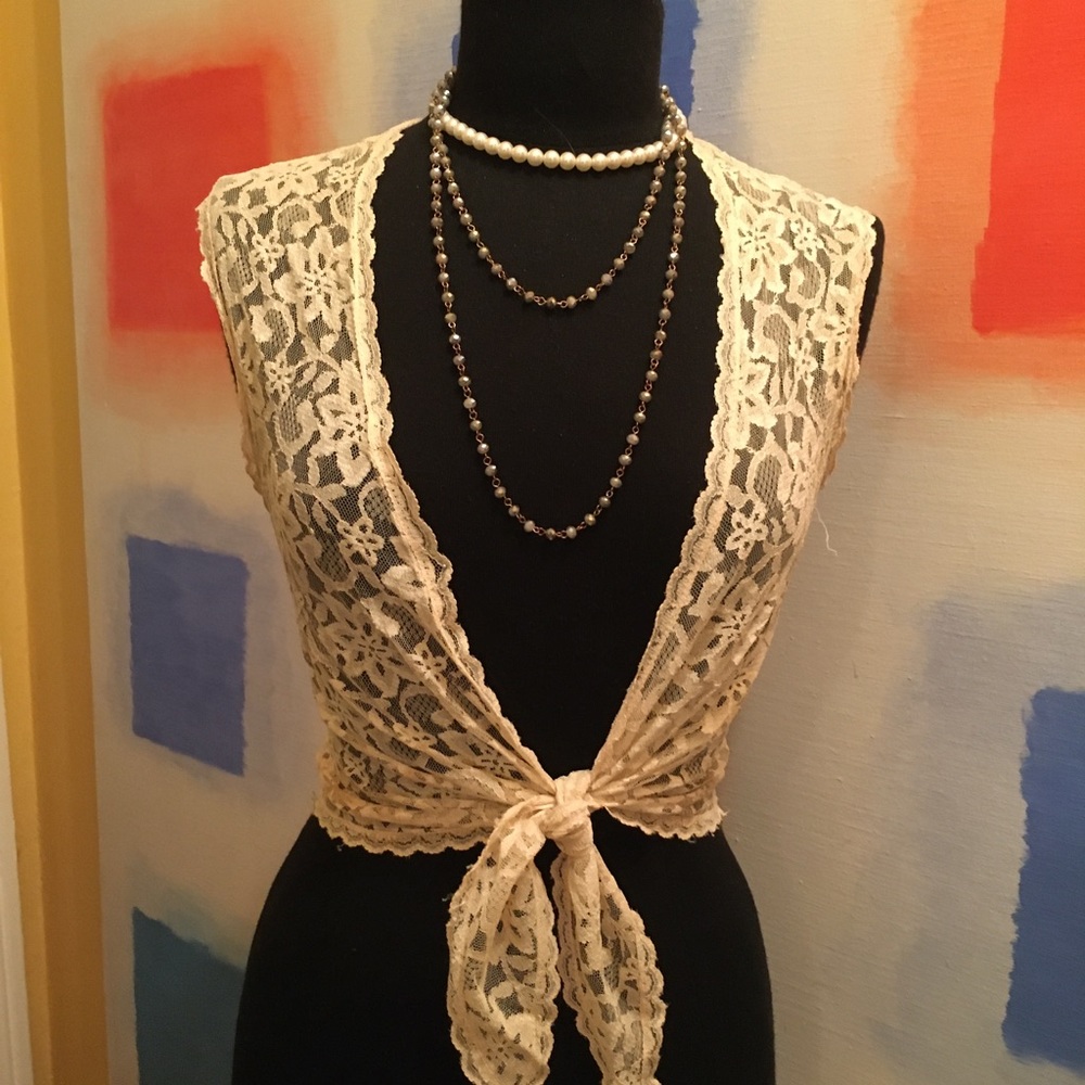 English Lace Front Tie Vest